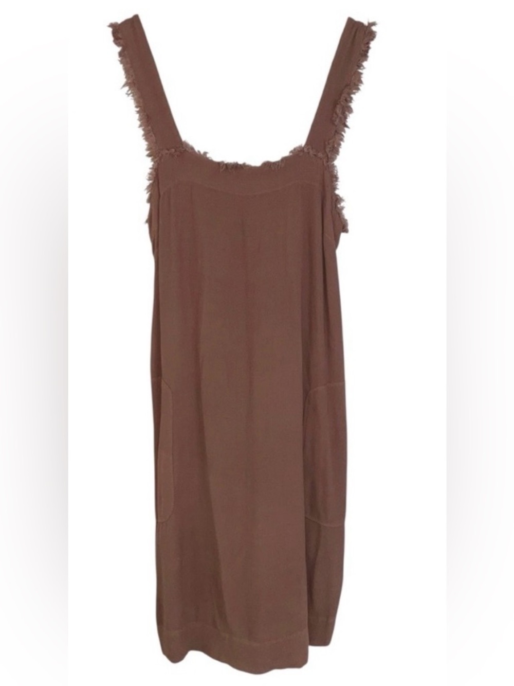 Raquel Allegra square-neck knee-length dress brown sleeveless pockets small